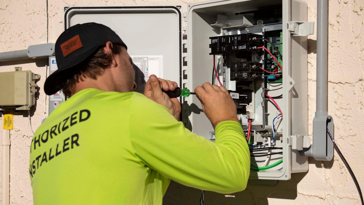 Elektroinstallation an einem Verteiler durch einen Fachmann von Elektro Henneken